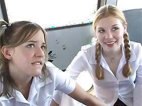 In The Schoolbus-2 cute blow and fuck . HD