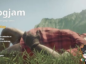 Lumberjack strips in the woods