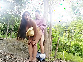Dirty old dilapidated man fucks his own busty stepdaughter in the jungle