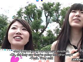 Three fetching Asian teen hitchhikers suck cock for everyone over the wheels